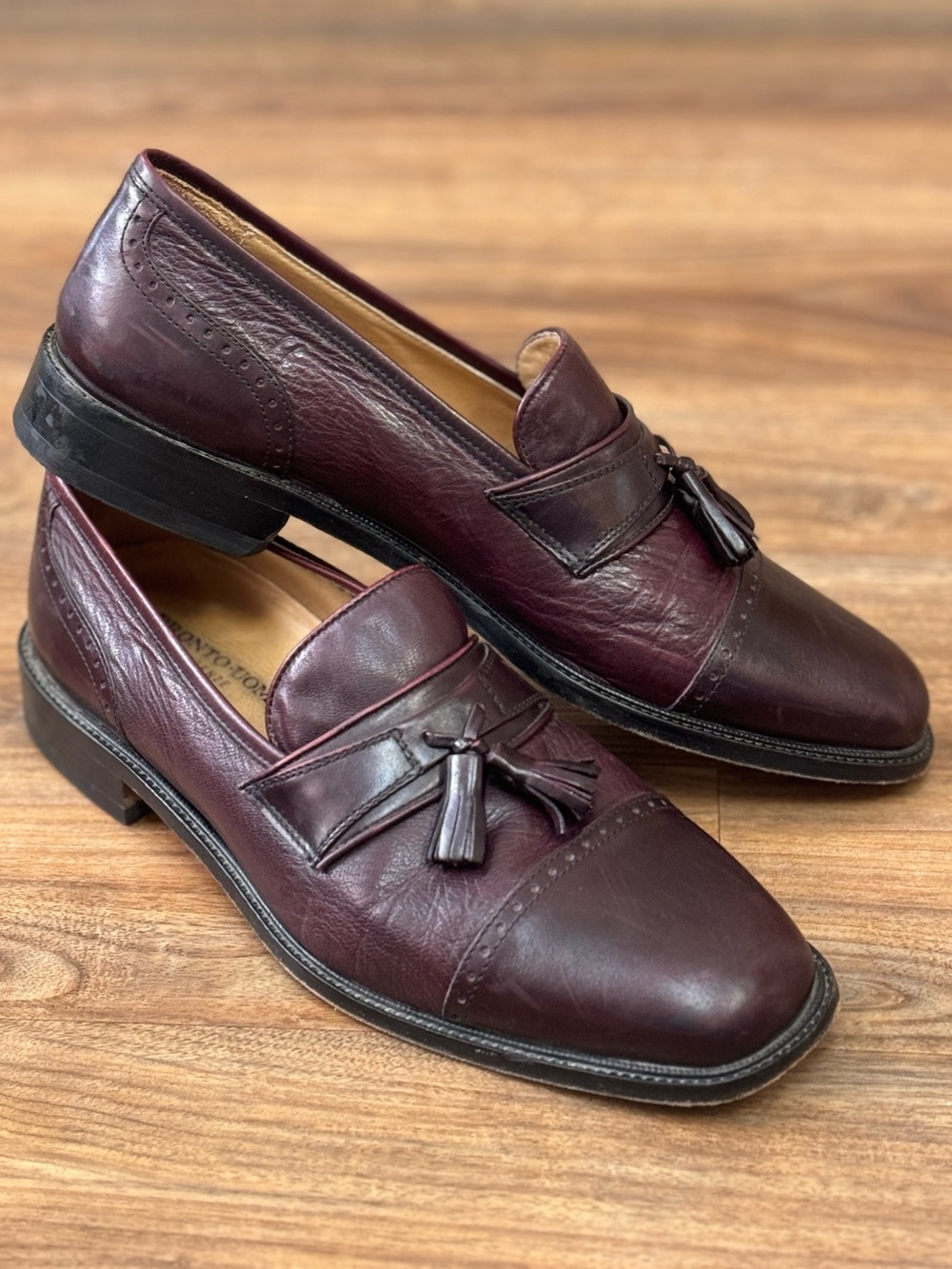 Pronto Uomo Firenze Italian Oxblood Leather Tassel Loafers Cap Toe Men’s 10.5